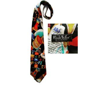Vintage 90s Nicole Miller Silk Tie Caviar Chess & Absolut Vodka Novelty Print